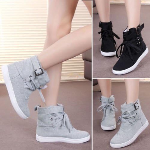 Fashion Women's High-top Buckle Shoes Casual Ankle Boots Sport Sneakers