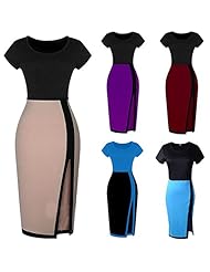 V-neck Sheath Short Cotton/Polyester/Spandex Colorblocking Party Dress/Tunic 