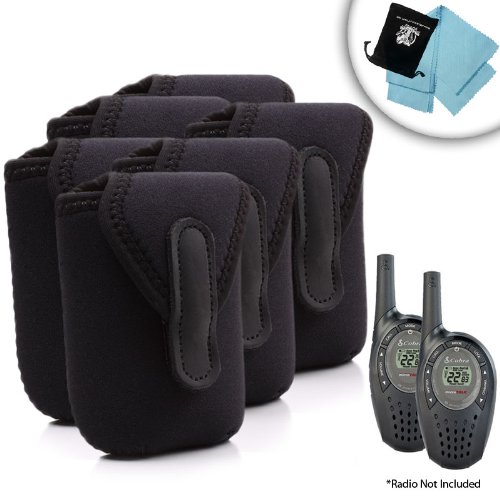Six-Pack Dura-Neoprene Protective Two-Way Radio Carrying Case with Belt Clip for Cobra CXT90 , CXR825 , PR 255-2 and More
