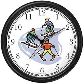 Children Downhill Alpine Skiers Cartoon Snow Skiing Wall Clock by WatchBuddy Timepieces (White Frame)