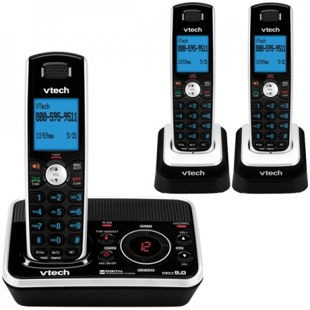 Vtech DECT 6.0 Black/White Expandable 3-Handset Cordless Phone System with Digital Answering Device and Caller ID (DS6221-3)