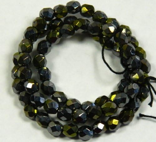 Metallic Hematite/gold Czech Faceted Firepolished 6mm Glass Beads 16" Loose Strand Jablonex/preciosa