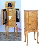 Jewelry : Queen Anne style jewelry armoire in light oak finish
