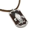 Dark Brown Leather Fleur-de-lis Dog Tag