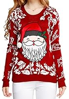 V28 Women Girl Christmas Cute Santa Embroidered Knitted Deer Pullover Sweater Jumper