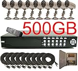 USA Security Store -- CCTV 9 Channels Security Surveillance DVR Digital Video Recorder System Built-in 500GB HDD with 9 Sharp CCD Day/Night Vision Bullet Color Cameras, Included 9x65FT video cables and Power disdributor box KIT. Supports Network Remote Viewing Over Internet, Windows IE.