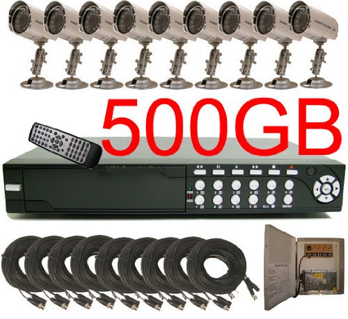 USA Security Store -- CCTV 9 Channels Security Surveillance DVR Digital Video Recorder System Built-in 500GB HDD with 9 Sharp CCD Day/Night Vision Bullet Color Cameras, Included 9x65FT video cables and Power disdributor box KIT. Supports Network Remote Viewing Over Internet, Windows IE.