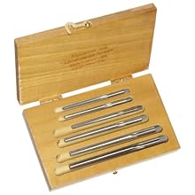 Alvord Polk 155-S-07 High-Speed Steel Taper Pin Reamer Set, Straight Flute, Uncoated Finish, 5-Piece, #0 - #5 Taper Pin Sizes in Wood Case