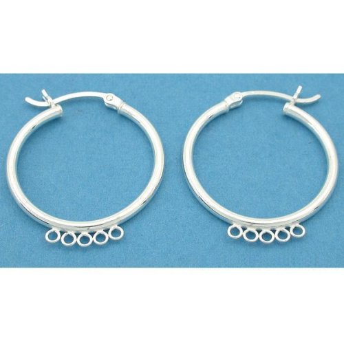 2 Sterling Silver Hoop 5 Ring Earrings Jewelry Beading