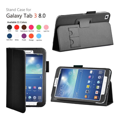 onWay(TM) FlipStand Case Cover Auto Sleep/Wake for Samsung Galaxy Tab 3 8.0 inch Tablet (T3100) + Gift: stylus touch pen (BLACK)