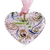 Pugster Pink Basso-Relievo Heart Murano Pendant Necklace