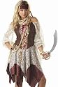 Sexy Womens Costume Romantic Pirate Lace Off the Shoulder Brown Dress Adult Outfit