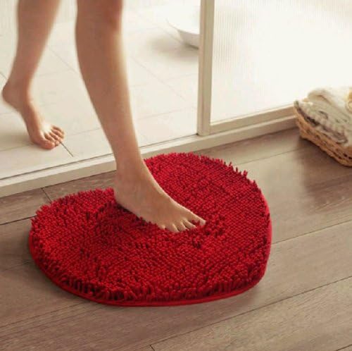 Etrony Bright Red Loving Heart Shape Washable Bath Mat Door Mat with Anti-slip Backing