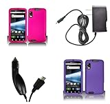 Motorola Atrix 4G (AT&T) Premium Combo Pack - 2 Hard Rubberized Cover Cases (Hot Pink, Purple) + FREE Atom LED Keychain Light + Wall Charger + Car Charger