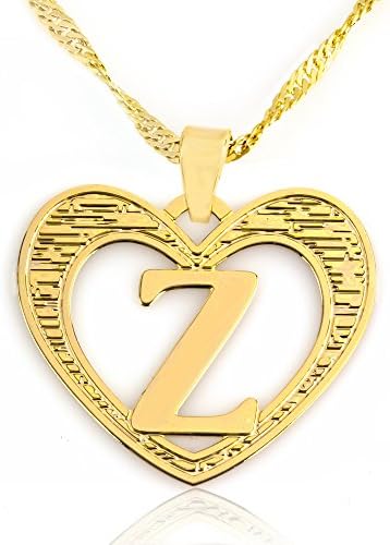 Beautiful Initial Heart Pendant Necklace 24k Gold Plated Personalized Charm Choose Your Letter (Z)