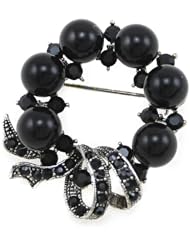 Brooch with Black Pearl Replica and Black Rhinostones