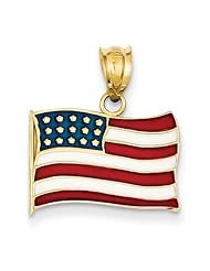 14K Yellow Gold Enameled American Flag Charm Pendant