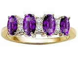 1.06 cts Genuine 4 Stone Amethyst and Diamond Band - 14kt White or Yellow Gold