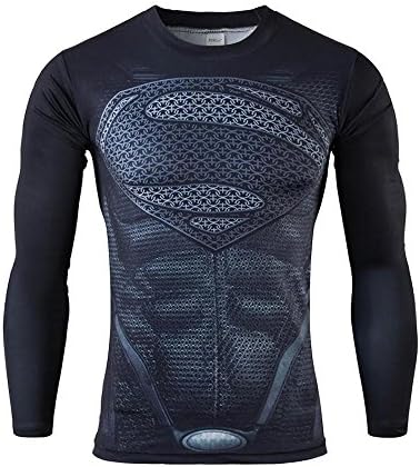 Marvel DC Comics Superhero Long Sleeve T-Shirt - Superman Black (2XL)