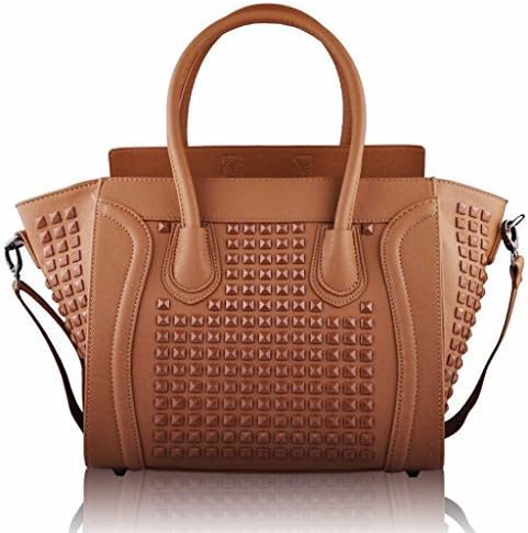 Womens Designer Faux Leather Celebrity Style Studded Smile Tote Handbags Shoulder Bags