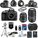Nikon D3300 Black Camera with Nikon 18-55mm VR Lens Al's Variety Premium Bundle with Deluxe + Nikon 55-300MM VR Zoom Lens + Gadget Bag + 2Pc Filter Kit + XIT Wide Angle Lens + XIT Telephoto Lens + Tripod + 32GB Bandwidth Memory Card + 15pc Accessory Bundle Kit