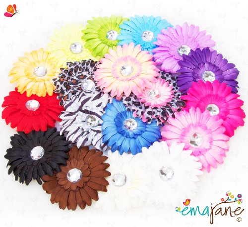 Ema Jane - Large Gerber Daisy Flower Hair Clips Only (16 Flowers, Headbands NOT Included) - Will Fit Infants, Baby, Toddlers, Girls, Youth, Newborn