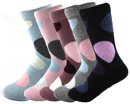 Jiye Womens Merino Ragg Wool Crew Dot Socks 5-Pack