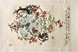 Chinese Sumi Art Brush Painting - Plum Blossoms, Chrysanthemums, Lily Bulbs, Lychees - Watercolor on Rice Paper