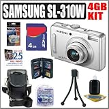 Samsung SL-310W (Silver) 13.1MP Digital Camera + 4GB Deluxe Accessory Kit