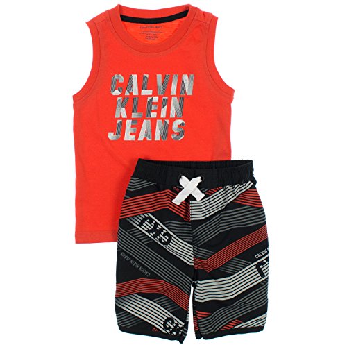 Calvin Klein Toddler Boys Orange Tank Top 2pc Printed Board Short Set