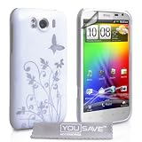 Yousave Accessories TM Styilvoll Wei� Und Silber Schmetterling Blumen Mustr Harte Hybride Schutzh�lle Tasche F�r Das HTC Sensation XL Mit Displayschutz Folie Und Graues Micro Faser Poliertuchvon "Yousave"