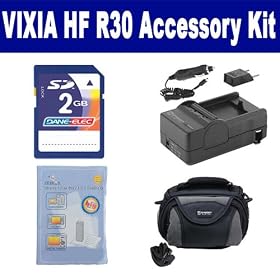 Canon VIXIA HF R30 Camcorder Accessory Kit includes: ZELCKSG Care & Cleaning, KSD2GB Memory Card, SDC-26 Case, PT77 Charger