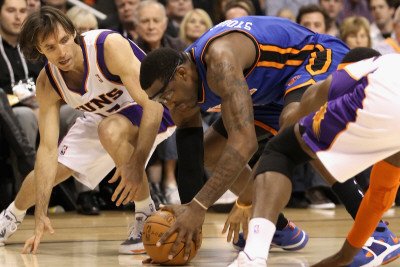 New York Knicks v Phoenix Suns, Phoenix - January 07: Steve Nash and Amar'e Stoudemire Photographic Poster Print by Christian Petersen, 24x36