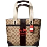 AUTHENTIC COACH HERITAGE SIGNATURE STRIPE MEDIUM TOTE 11350 (Khaki/Brown)