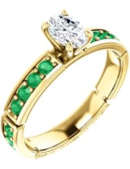 10K Yellow Gold Oval Cut Diamond and Emerald Ring -- LIFETIME WARRANTY