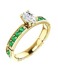 18K Yellow Gold Oval Cut Diamond and Emerald Ring -- LIFETIME WARRANTY