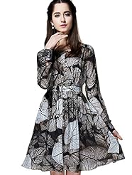 Polyester/Silk Two-Toned Flared-Skirt Bateau Neck Pleated Fitted Draped  Dress