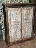 IMAGE OF Antique India Furniture Hand Carved Armoire Cabinet Chest From Gujrat Blue Patina