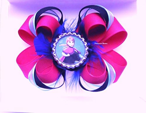 Frozen Anna Bottle Cap with Feathers Boutique Hair Bow Accessories, French Barrette Clip, Girls