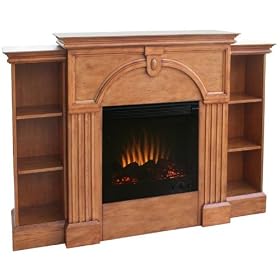 Pendleton Electric Fireplace with Bookcases in Plantation Oak - Southern Enterprises -... by Southern Enterprises