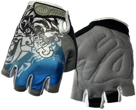 High Quallity Elastic & super soft breathable Lycra material Velcro Strap Padded Ventilated Bike Bicycle Cycling Mountain Road Half Gel Silicone Antiskid Finger Gloves / Sport Gloves Mitten/ Cycle mitts, blue