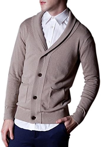 Outclub Men's Fitted Long Sleeve Round Neck Designs Lapel Knitwear Sweater Khaki XL