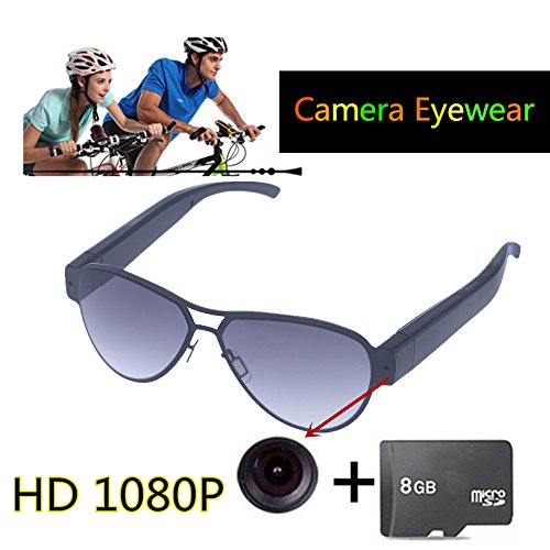 HD 1080P Spy Camera Sunglasses Hidden Eyewear Sport DV Cam DVR Audio Video Recorder With SD TF Card (Grey, 8GB)