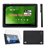 SKQUE PREMIUM SCREEN PROTECTOR+BLACK SILICONE CASE+BLACK STYLUS PEN FOR ACER ICONIA A500