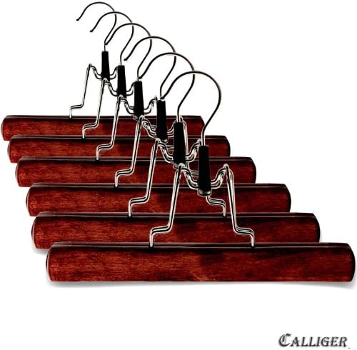 Calliger - Deluxe Skirt, Pant, and Slack Hangers - Pick Your Color and Quantity - 100% Satisfaction Guaranteed (6, Cherrywood)
