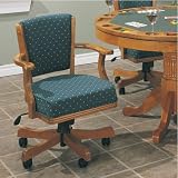 Solid Wood Upholstered Arm Chair Casters with Gas Lift by AtHomeMart