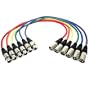 GLS Audio 6ft Patch Cable Cords - XLR Male To XLR Female Color Cables - 6' Balanced Snake Cord - 6 PACK