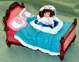 Antique Ceramic Doll Bed with Miniature Doll