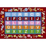 Dark Red Frame with Multi Colors Kids Rug 5 3 X 7 3 Children s Educational Alphabet With Pictures De