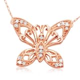 10k White, Yellow or Rose Gold Diamond Butterfly Pendant (1/10 cttw, I-J Color, I3 Clarity)